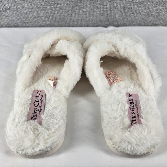 JUICY COUTURE WOMEN'S WHITE FAUX FUR JC-HELINA-2 FLAT SLIPPERS SIZE US 11 - Picture 5 of 10